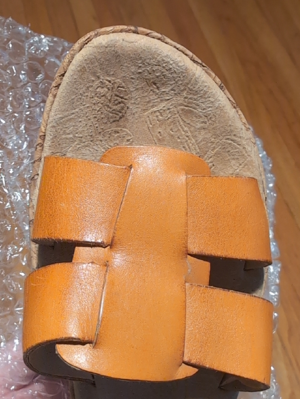 Women's Orange Leather Cork Wedge Sandals - Picture 8 of 9